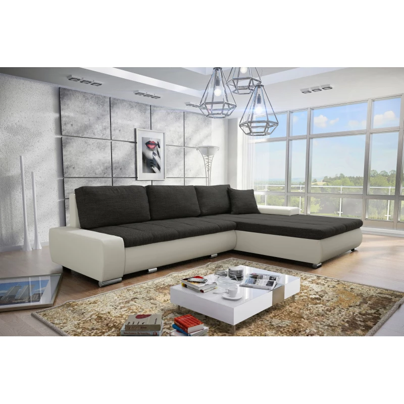 Rohová rozkládací sedačka CARLINA - bílá / tmavě šedá