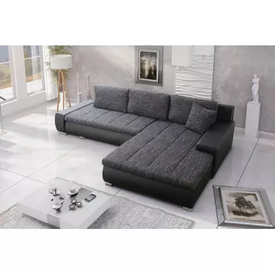 Rohová rozkládací sedačka CARLINA - černá eko kůže / tmavě šedá