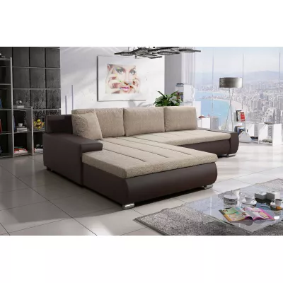 Rohová rozkládací sedačka CARLINA - tmavě hnědá / béžová