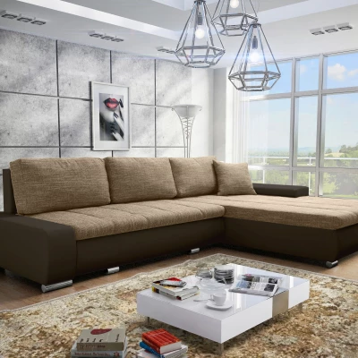 Rohová rozkládací sedačka CARLINA - světle hnědá / tmavě hnědá