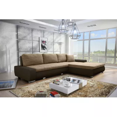 Rohová rozkládací sedačka CARLINA - světle hnědá / tmavě hnědá