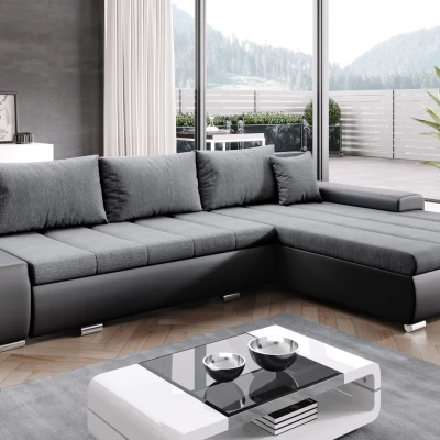 Rohová rozkládací sedačka CARLINA - černá eko kůže / šedá