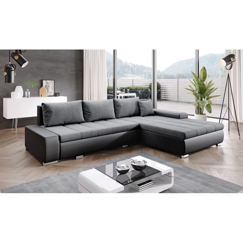 Rohová rozkládací sedačka CARLINA - černá eko kůže / šedá