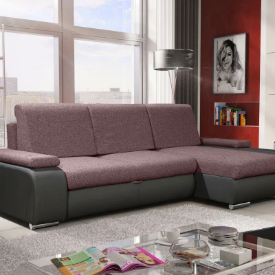 Sedací souprava s úložným prostorem XAVERA - tmavě šedá / růžová