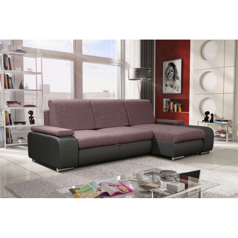 Sedací souprava s úložným prostorem XAVERA - tmavě šedá / růžová