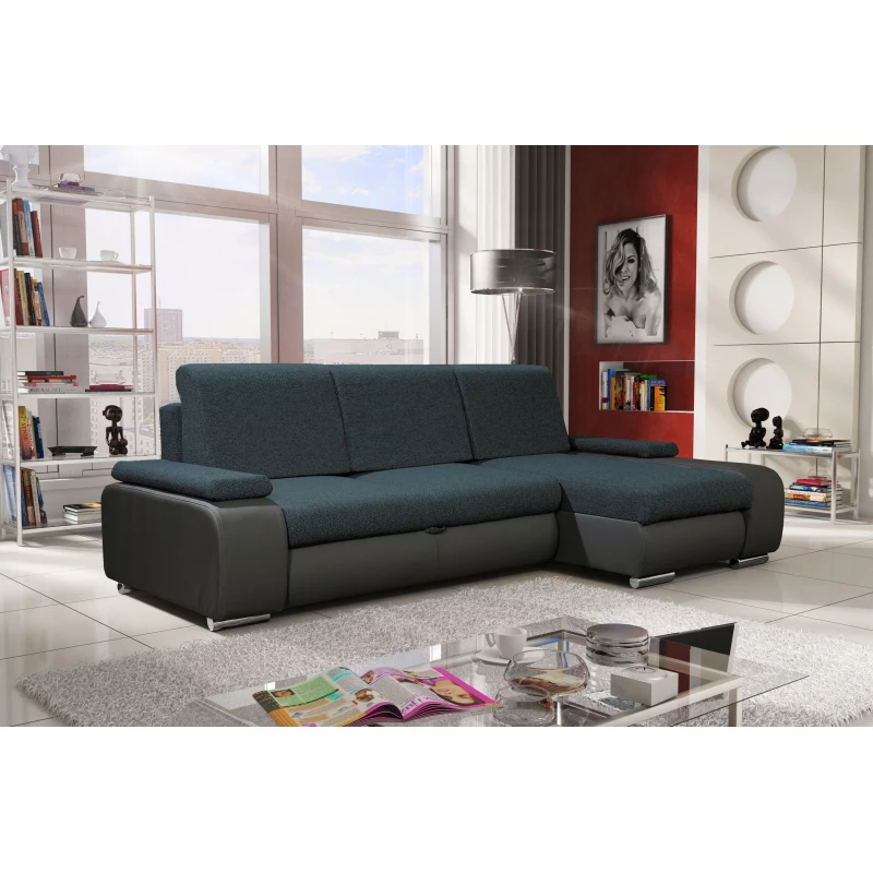 Sedací souprava s úložným prostorem XAVERA - tmavě šedá / modrá