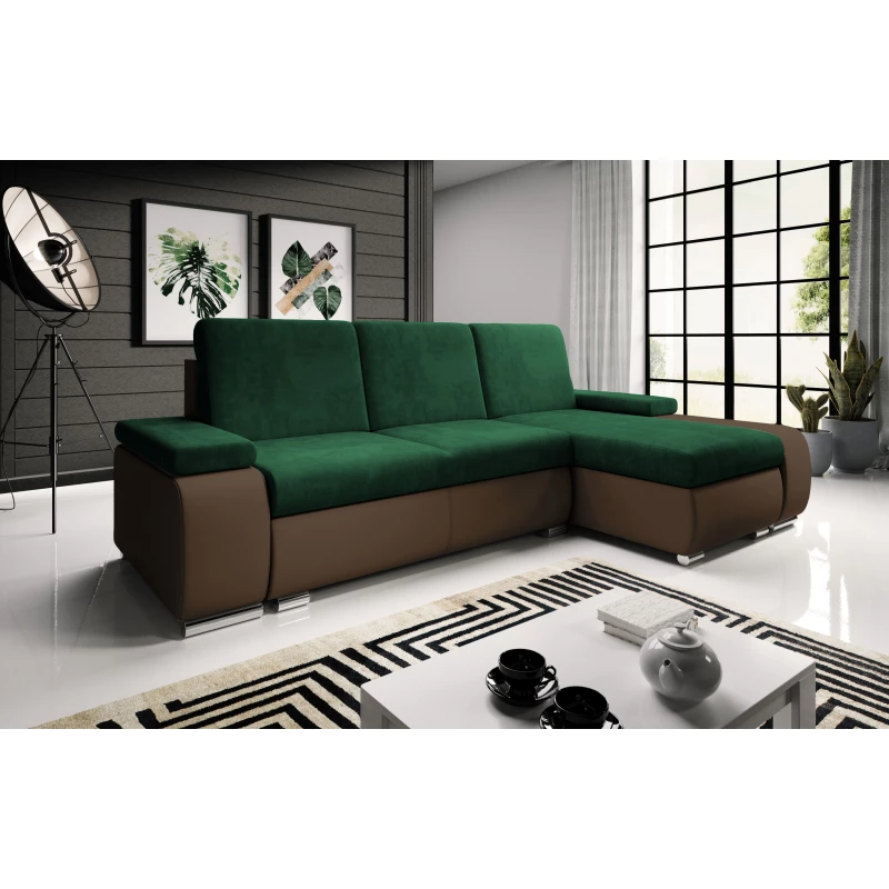 Sedací souprava s úložným prostorem XAVERA - tmavě hnědá / zelená