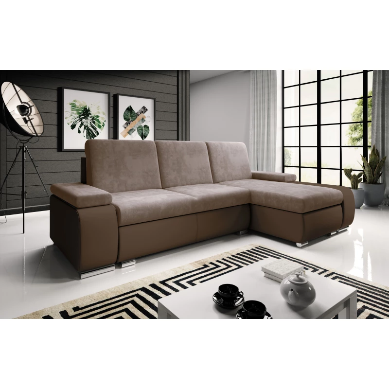 Sedací souprava s úložným prostorem XAVERA - tmavě hnědá / cappuccino