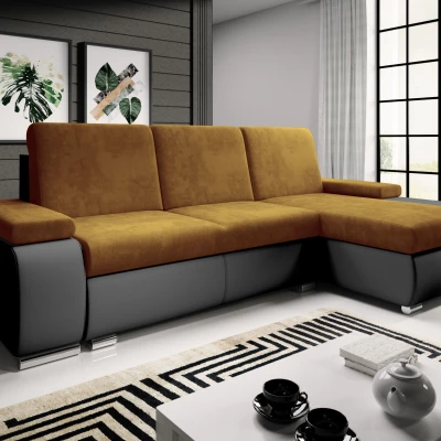 Sedací souprava s úložným prostorem XAVERA - černá / hořčicová