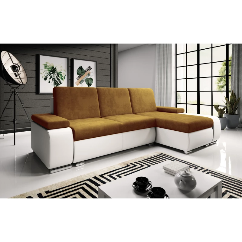 Sedací souprava s úložným prostorem XAVERA - bílá / hořčicová