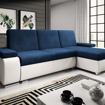 Sedací souprava s úložným prostorem XAVERA - bílá / tmavě modrá