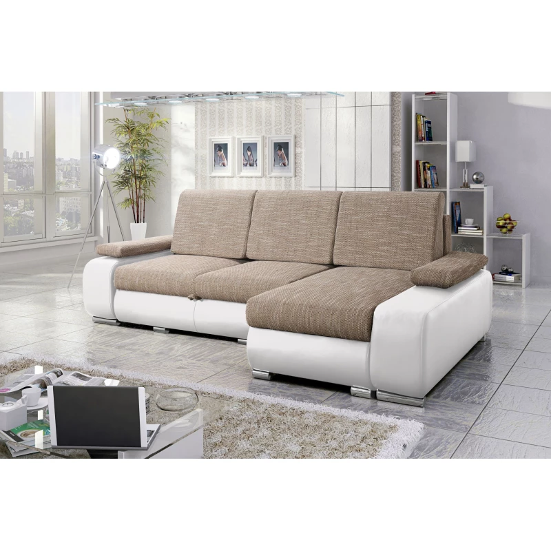 Sedací souprava s úložným prostorem XAVERA - světle hnědá / bílá