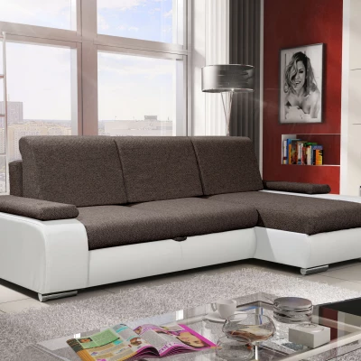 Sedací souprava s úložným prostorem XAVERA - tmavě hnědá / bílá