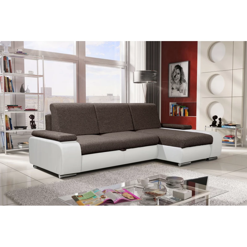 Sedací souprava s úložným prostorem XAVERA - tmavě hnědá / bílá