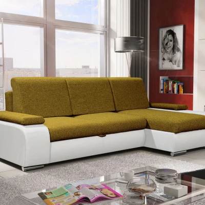 Sedací souprava s úložným prostorem XAVERA - hořčicová / bílá