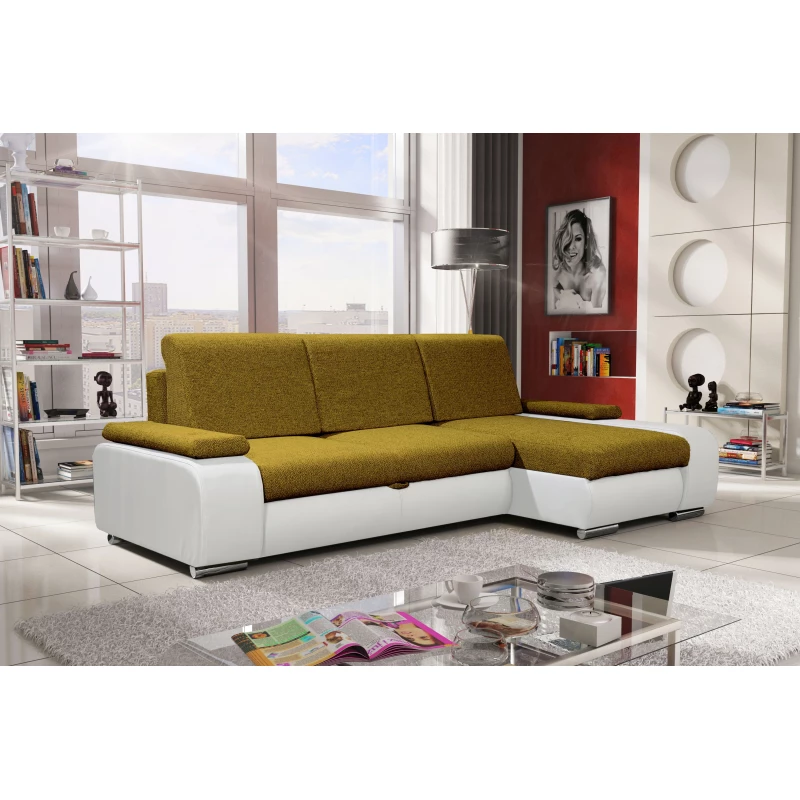 Sedací souprava s úložným prostorem XAVERA - hořčicová / bílá