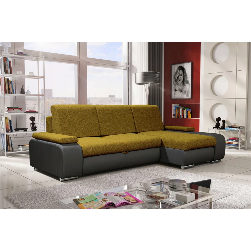 Sedací souprava s úložným prostorem XAVERA - hořčicová / tmavě šedá