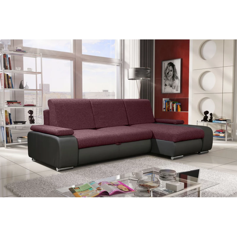 Sedací souprava s úložným prostorem XAVERA - tmavě šedá / tmavě růžová