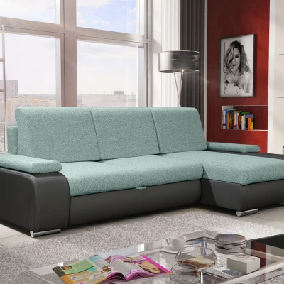 Sedací souprava s úložným prostorem XAVERA - tmavě šedá / tyrkysová