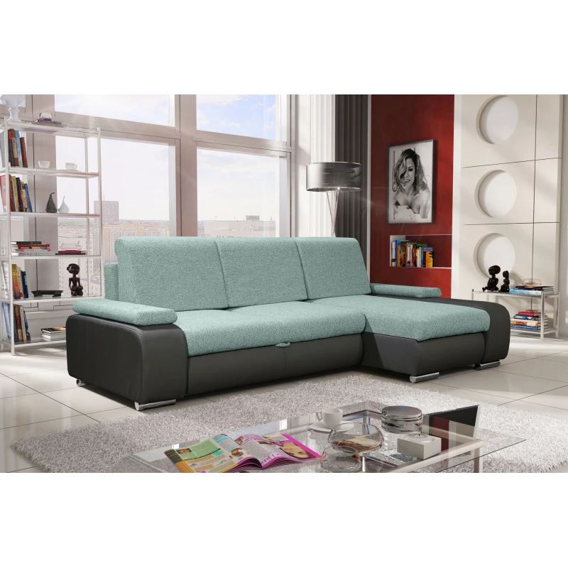 Sedací souprava s úložným prostorem XAVERA - tmavě šedá / tyrkysová