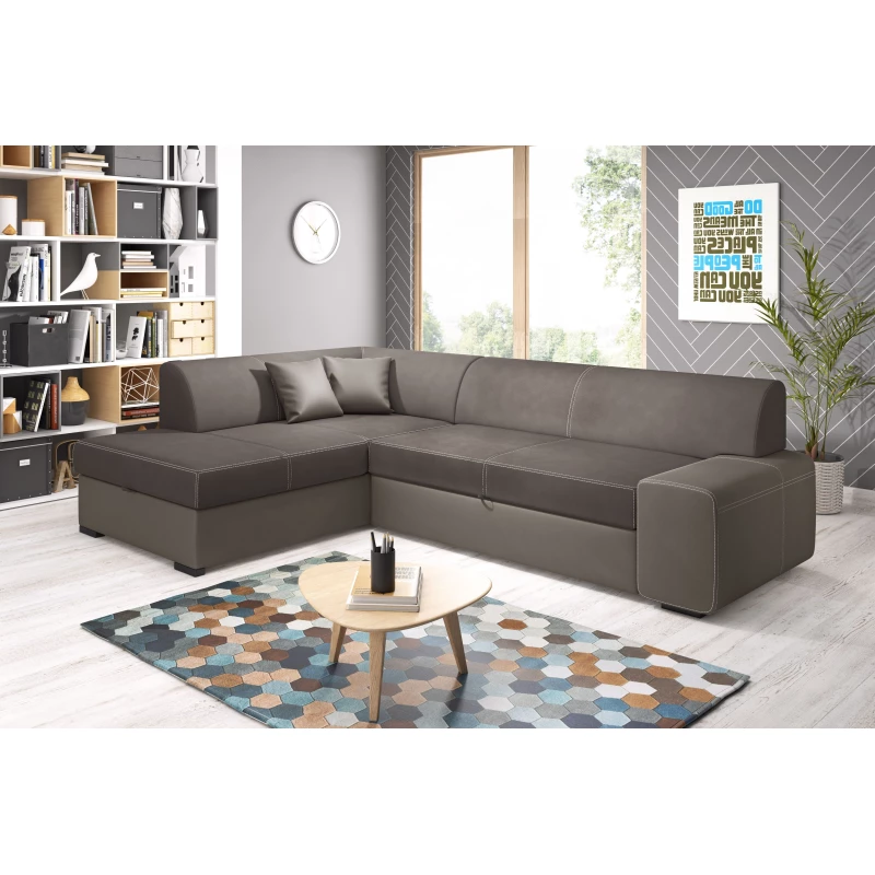 Rohová sedací souprava VALTRUDA - světle hnědá / hnědá, levý roh