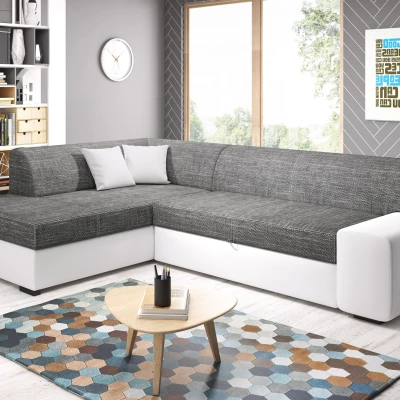 Rohová sedací souprava VALTRUDA - bílá / šedá, levý roh