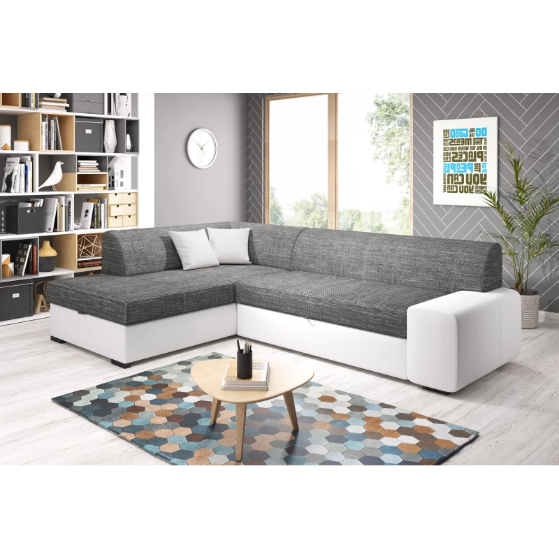 Rohová sedací souprava VALTRUDA - bílá / šedá, levý roh