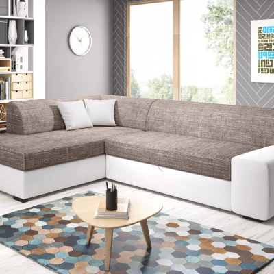 Rohová sedací souprava VALTRUDA - bílá / světle hnědá, levý roh