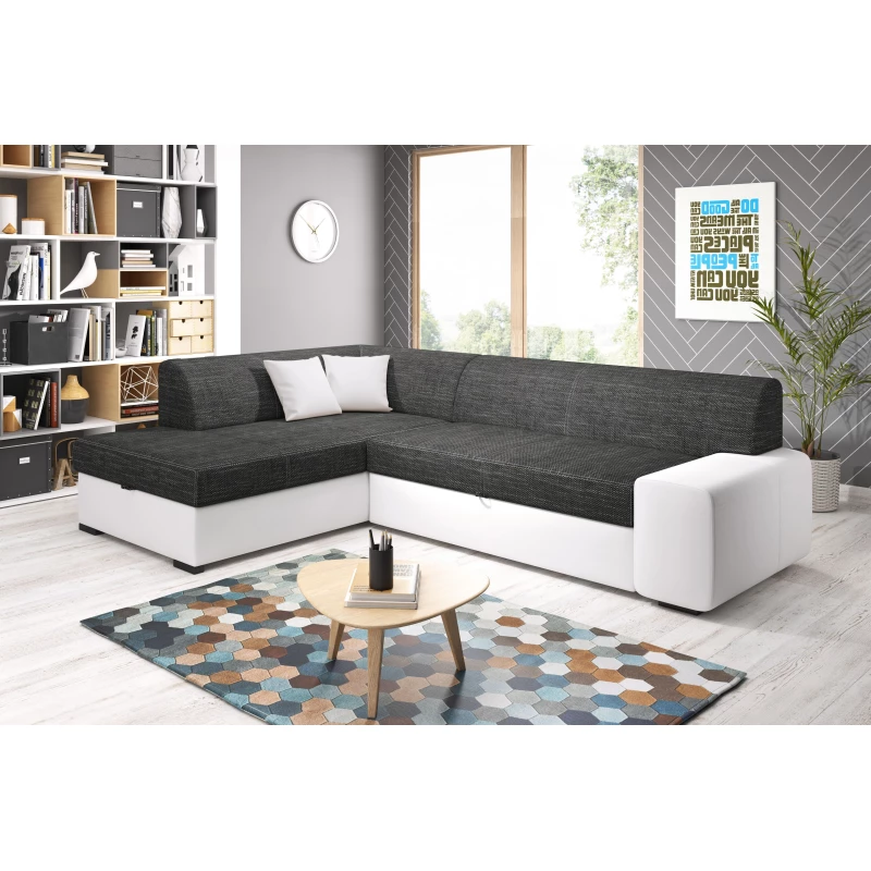 Rohová sedací souprava VALTRUDA - bílá / antracit, levý roh