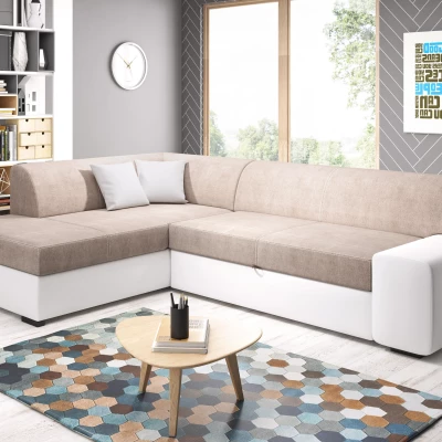 Rohová sedací souprava VALTRUDA - bílá / béžová, levý roh