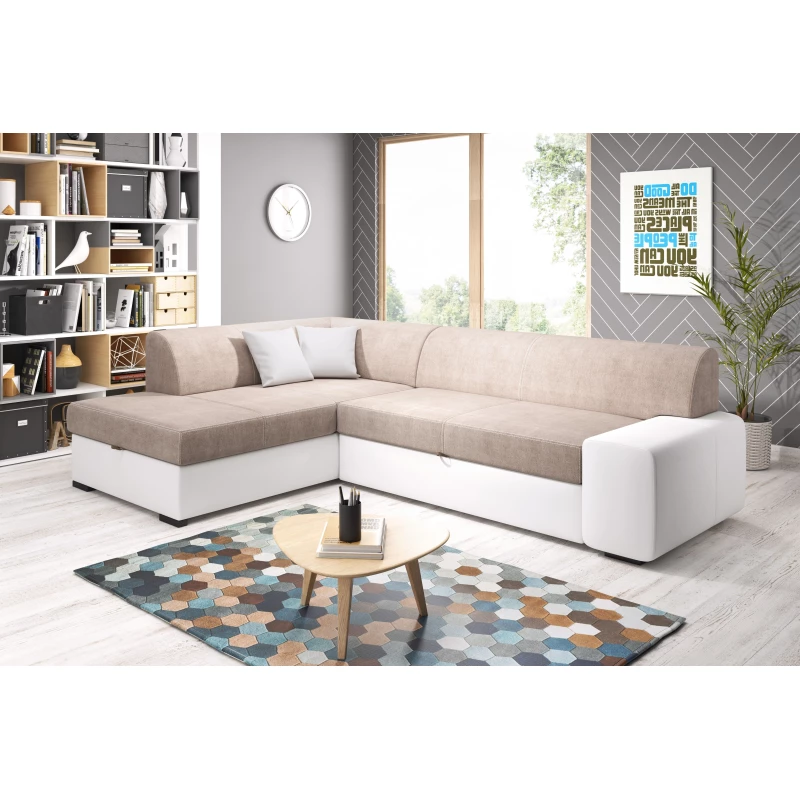 Rohová sedací souprava VALTRUDA - bílá / béžová, levý roh