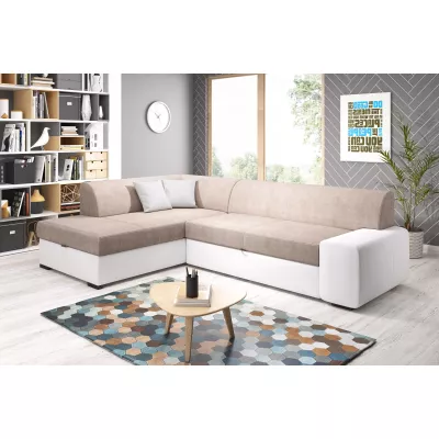 Rohová sedací souprava VALTRUDA - bílá / béžová, levý roh