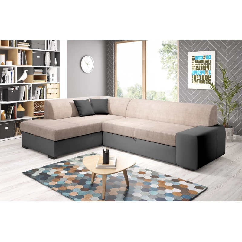 Rohová sedací souprava VALTRUDA - tmavě šedá / béžová, levý roh