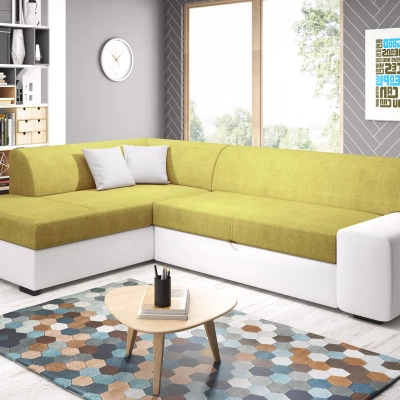 Rohová sedací souprava VALTRUDA - bílá / žlutá, levý roh