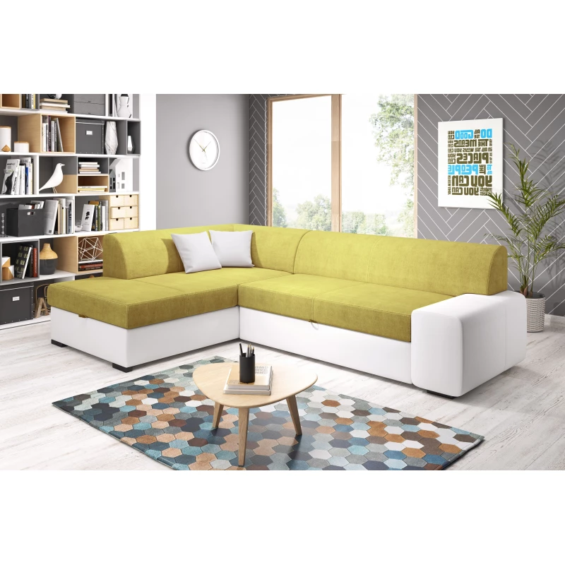 Rohová sedací souprava VALTRUDA - bílá / žlutá, levý roh