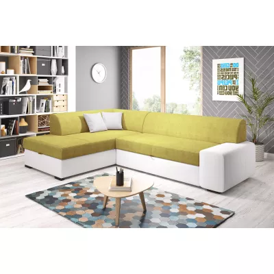 Rohová sedací souprava VALTRUDA - bílá / žlutá, levý roh