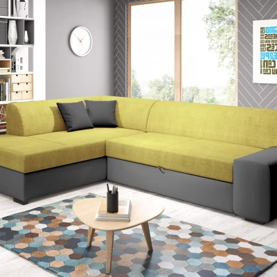 Rohová sedací souprava VALTRUDA - tmavě šedá / žlutá, levý roh
