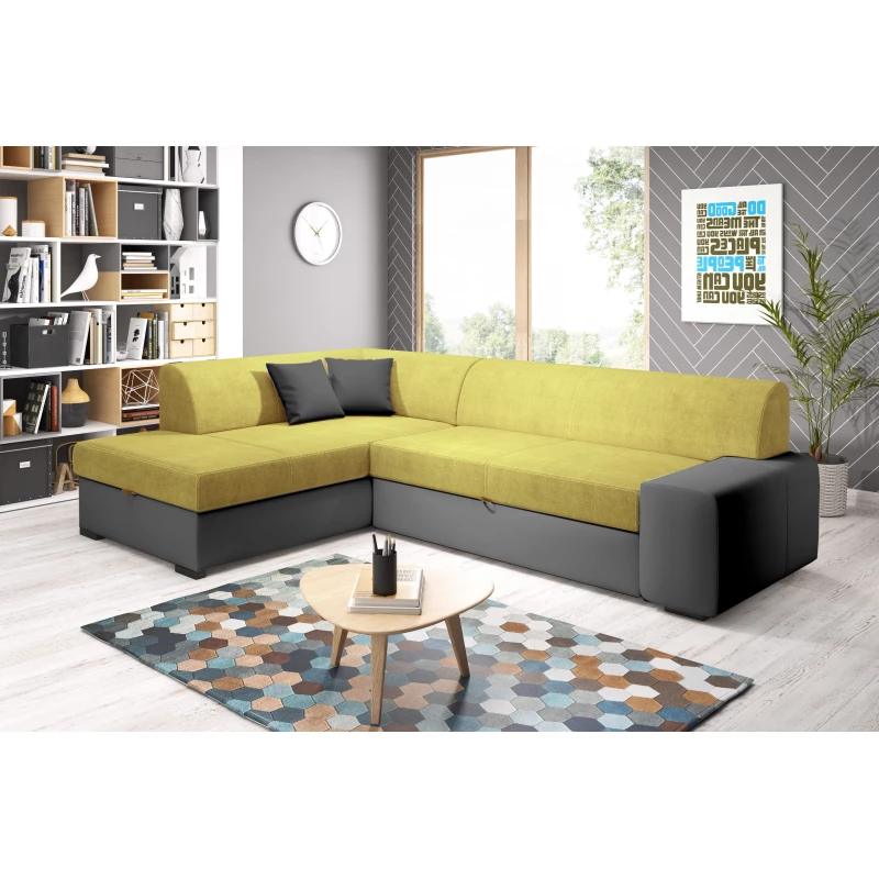 Rohová sedací souprava VALTRUDA - tmavě šedá / žlutá, levý roh