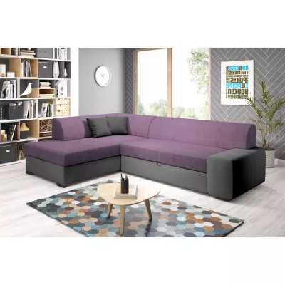 Rohová sedací souprava VALTRUDA - tmavě šedá / fialová, levý roh