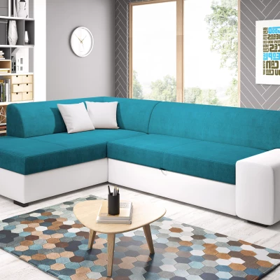 Rohová sedací souprava VALTRUDA - bílá / světle modrá, levý roh