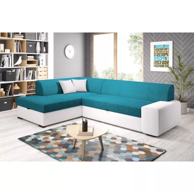 Rohová sedací souprava VALTRUDA - bílá / světle modrá, levý roh
