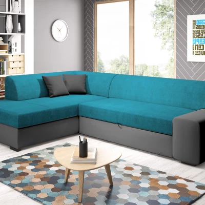 Rohová sedací souprava VALTRUDA - tmavě šedá / světle modrá, levý roh