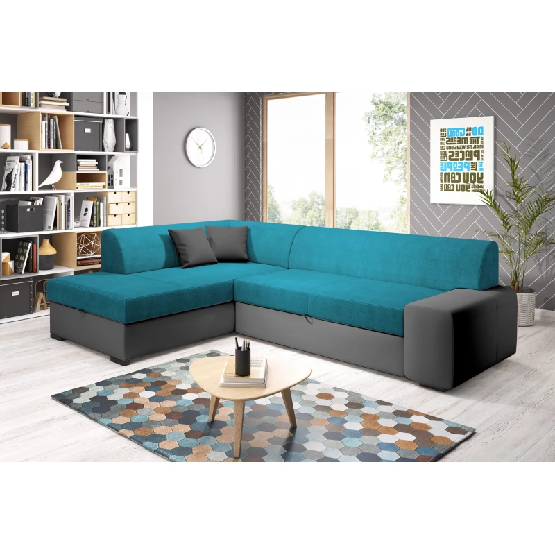 Rohová sedací souprava VALTRUDA - tmavě šedá / světle modrá, levý roh