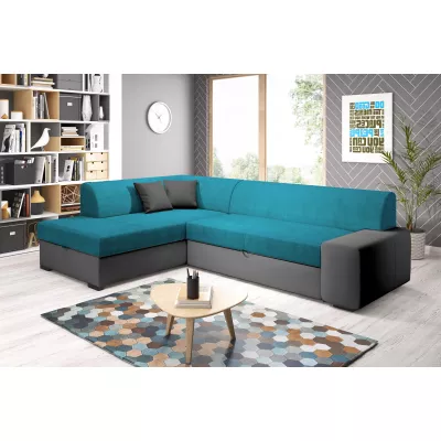 Rohová sedací souprava VALTRUDA - tmavě šedá / světle modrá, levý roh