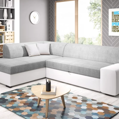 Rohová sedací souprava VALTRUDA - bílá / světle šedá, levý roh