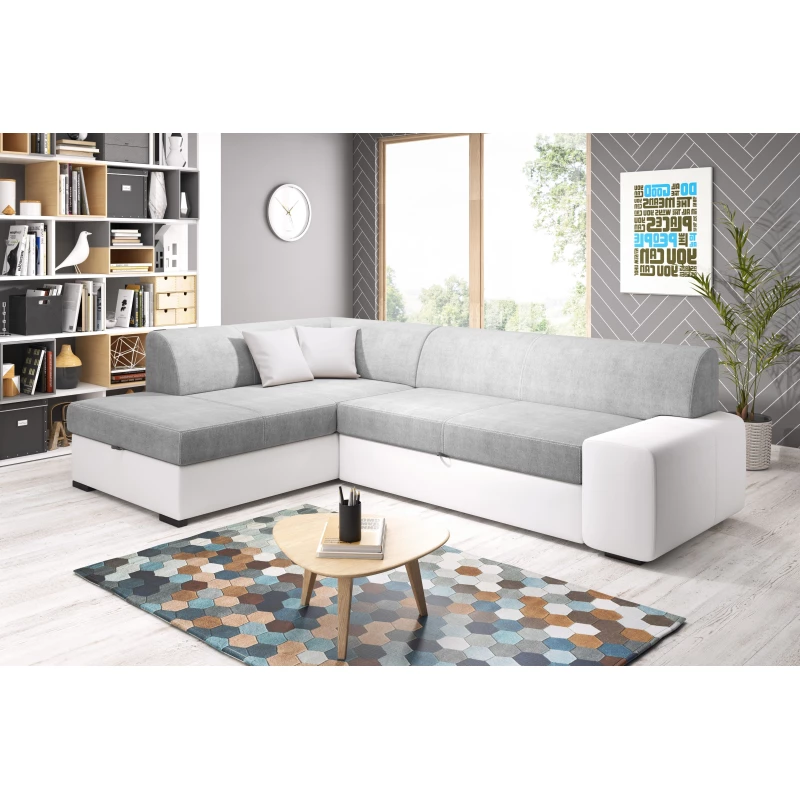 Rohová sedací souprava VALTRUDA - bílá / světle šedá, levý roh