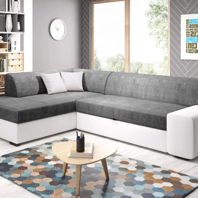 Rohová sedací souprava VALTRUDA - bílá / tmavě šedá, levý roh