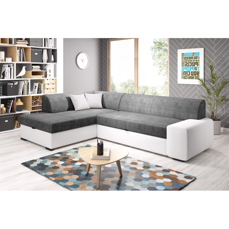Rohová sedací souprava VALTRUDA - bílá / tmavě šedá, levý roh