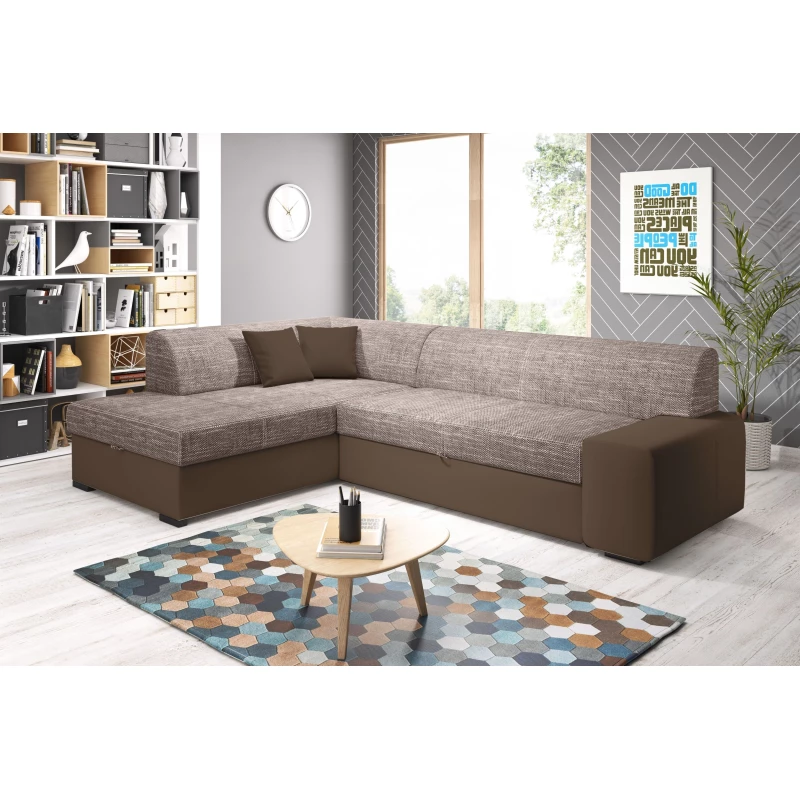 Rohová sedací souprava VALTRUDA - tmavě hnědá / světle hnědá, levý roh