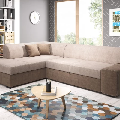 Rohová sedací souprava VALTRUDA - béžová / hnědá, levý roh